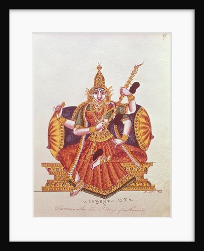 Saratheswathee, hindu goddess of learning, with Singhalese and English inscription by School Indian