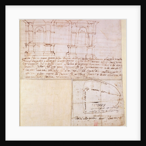 W.23r Architectural sketch with notes by Michelangelo Buonarroti