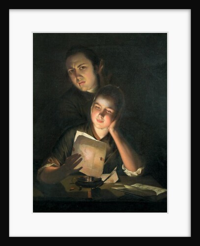 A Girl reading a letter by Candlelight, with a Young Man peering over her shoulder, c.1760-2 by Joseph Wright of Derby