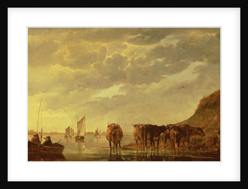 A herdsman with five cows by a river, c.1650-5 by Aelbert Cuyp