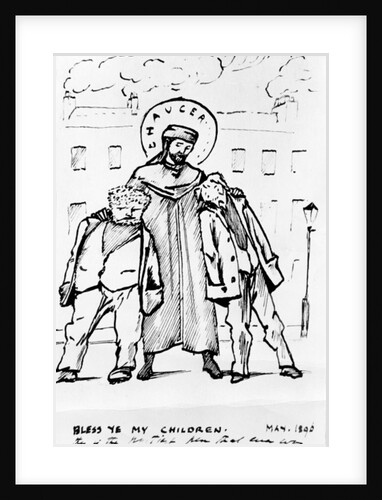 William Morris and Edward Burne-Jones being blessed by Chaucer, cartoon, 1896 by Edward Coley Burne-Jones
