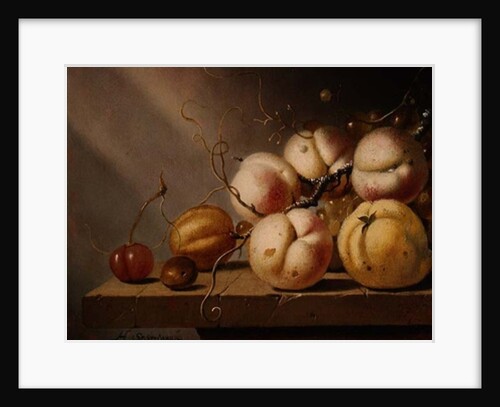 Still life of fruit on a ledge by Harmen van Steenwyck