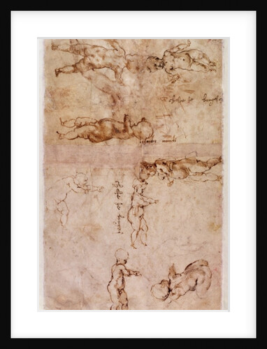 W.4v Page of sketches of babies or cherubs by Michelangelo Buonarroti