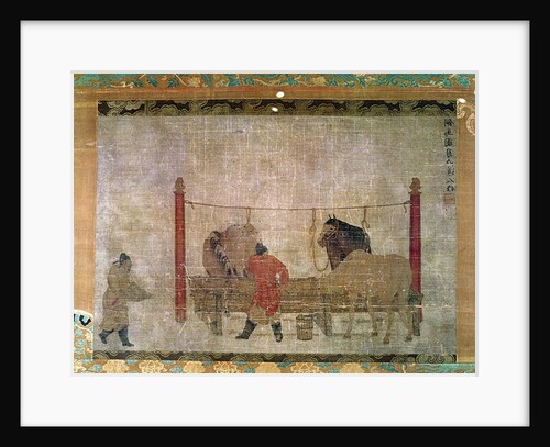 Hanging, depicting grooms feeding horses by Anonymous