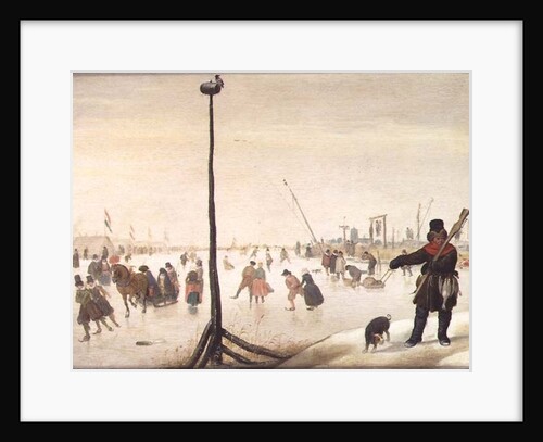 A duck hunter and his dog in a winter landscape by Hendrik Avercamp