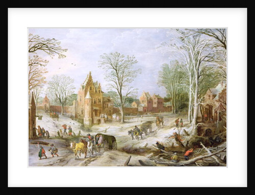 A wooded winter landscape with a cart by J. & Momper J. de Brueghel