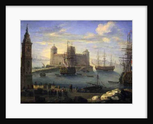 A Mediterranean port with men o' war by Charles Laurent Grevenbroeck