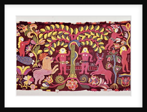 Carriage cushion cover depicting the Fall of Man, Creation of Eve and the Expulsion of Paradise by Swedish School