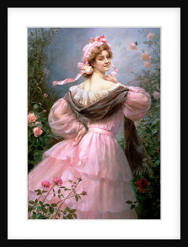 Elegant woman in a rose garden by Felix Hippolyte-Lucas