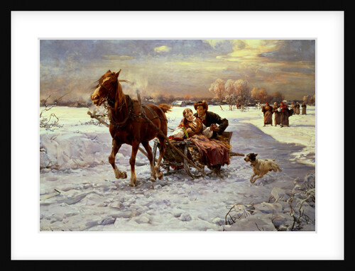 Lovers in a sleigh by Alfred von Wierusz-Kowalski