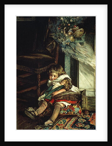 Children dreaming of toys, frontispiece of 'A Christmas Tree Fairy', pub. 1886 by Lizzie (1867-fl.1880-1902) Mack