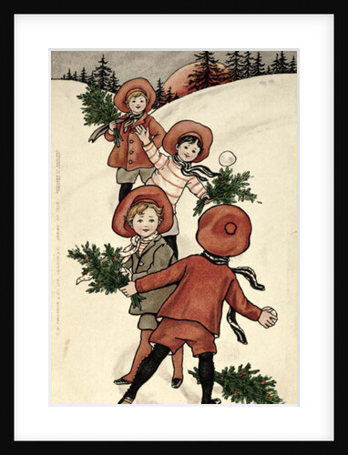 Children with Holly Throwing Snowballs by Florence Hardy