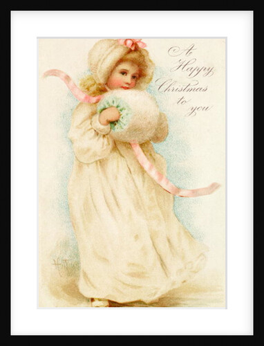 Christmas card depicting a girl with a muff by English School