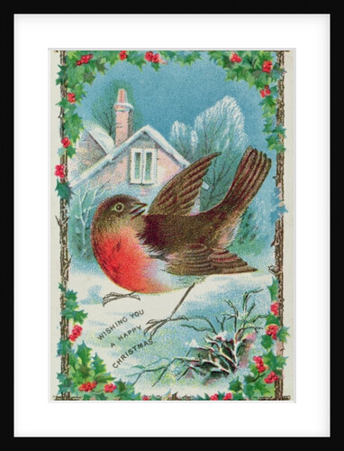 Christmas card depicting a robin by English School
