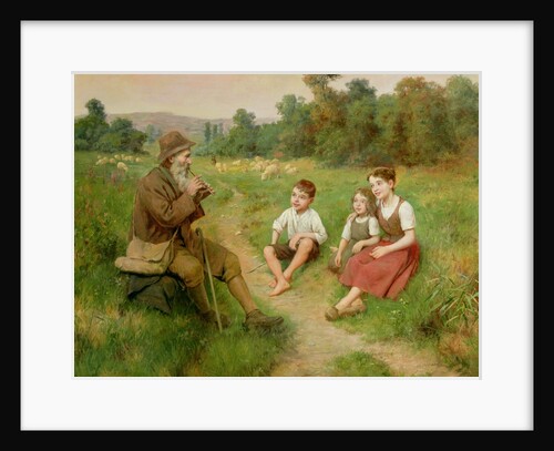 Children Listen to a Shepherd Playing a Flute by J. Alsina