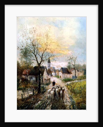 A Shepherdess Leads Her Flock into the Village by Lothar Michael Burger