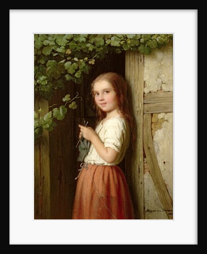 Young Girl Standing in a Doorway Knitting, 1863 by Meyer von Bremen