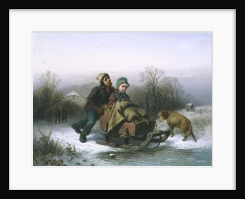 A Boy Pushing a Young Girl in a Sledge by Jan Walraven