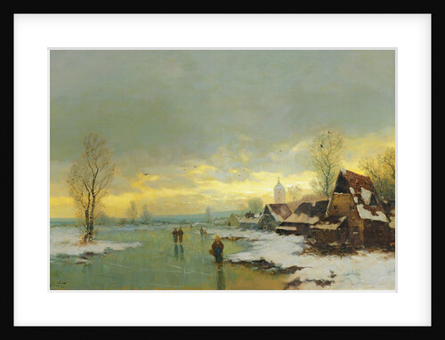 People Walking on a Frozen River by Johann II Jungblut