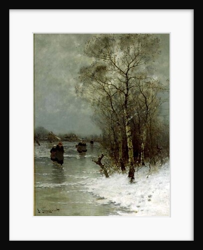 Girls Walking on a Frozen River by Johann II Jungblut