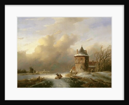 A Couple Crossing the Ice in Windy Weather by Jan Jacob Spohler