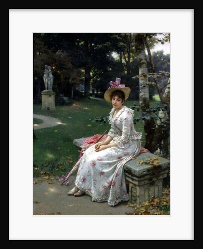 Young Woman Waiting on a Park Bench with a Parasol by Wilhelm Menzler