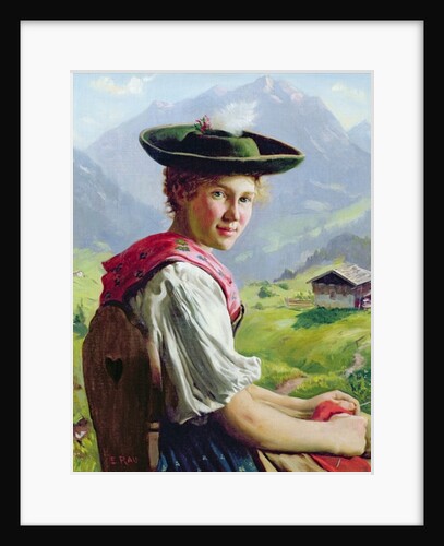 Girl with a Hat in Mountain Landscape by Emil Karl Rau