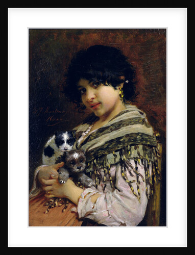 Gypsy Girl with Two Puppies by Willem Johannes Martens