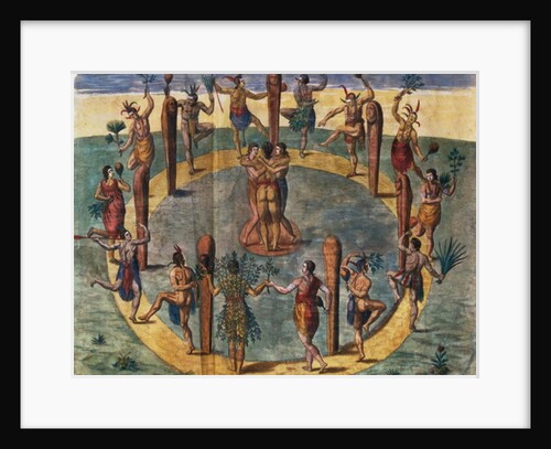 Indian ritual dance from the village of Secoton, book illustration, c.1570-80 by John White