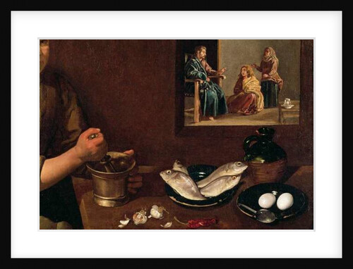 Kitchen Scene with Christ in the House of Martha and Mary, detail, c.1618 by Diego Rodriguez de Silva y Velazquez