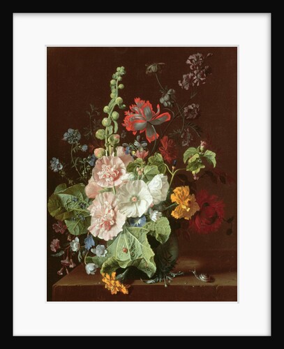 Hollyhocks and Other Flowers in a Vase, 1702-20 by Jan van Huysum