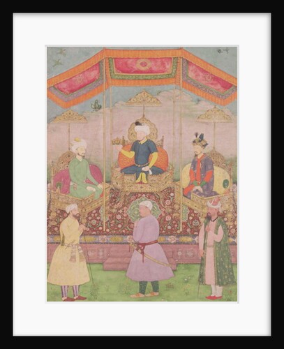 Mughal Emperor Babur and his son, Humayan, Indian miniature from Rajasthan, 16th century by Dip Chand