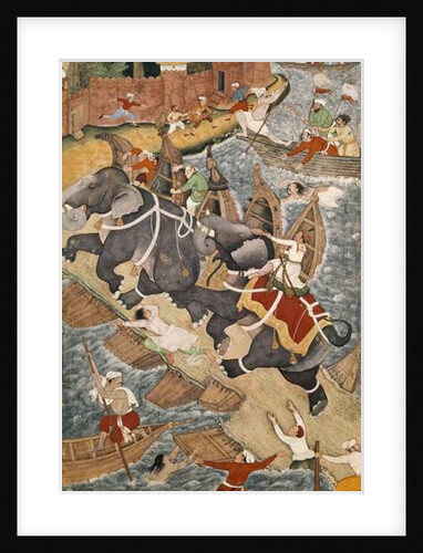 Akbar Tames the Savage Elephant, Hawa'i, Outside the Red Fort at Agra, miniature from the Akbarnama of Abul Fazl, c.1590 by Basawan and Chatai