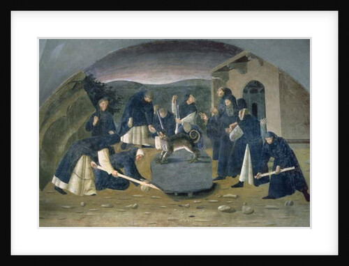 St. Benedict Lifting the Fallen Rock, detail from the fresco cycle of the Life of St. Benedict from the Chiostro degli Aranci c.1430's by Giovanni di Consalvo