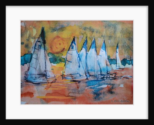 Sailboats with a Pink Sky by Brenda Brin Booker