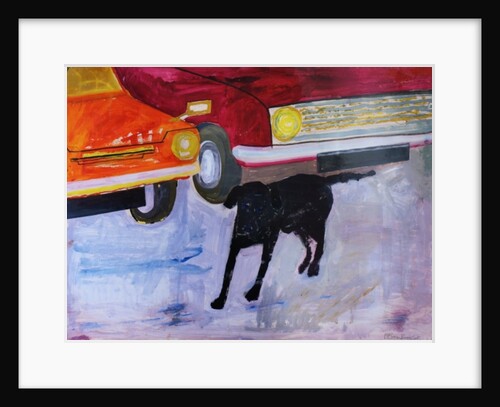 Dog at the Used Car Lot, Rex with Red Car by Brenda Brin Booker