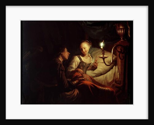 A Candlelight Scene: A Man Offering a Gold Chain and Coins to a Girl Seated on a Bed, c.1665-70 by Godfried Schalken or Schalcken