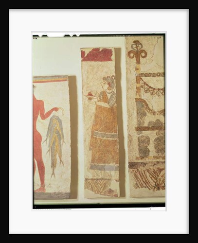Three wall painting fragments: the 'Fisherman', the 'Priestess' and an 'Ikrion' by Minoan Minoan