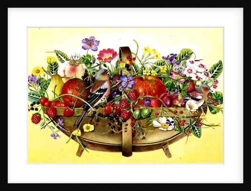 Trug with Fruit, Flowers and Chaffinches, 1991 by E.B. Watts