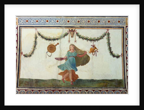 The 'Camera con Fregio di Amorini' detail of the ceiling depicting a woman holding a bowl, 1520s by Giulio Romano