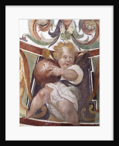 The 'Studiolo' of Francesco de'Medici detail of decoration depicting a putto holding a globe, 1564-75 by Nanni di B. Bigio & Bartolomeo Ammannati (1511-92)