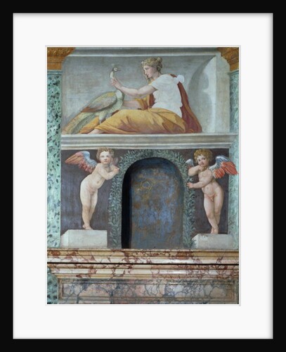 The 'Sala delle Prospettive' detail of trompe l'oeil niche depicting the goddess Juno with a peacock, 1518-19 by Baldassarre (and workshop) Peruzzi