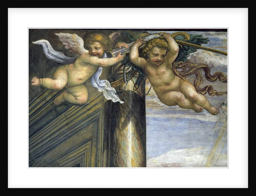 The 'Sala delle Nozze di Alessandro e Rossana' and Roxanne) detail of two flying putti, c.1513 by Giovanni Antonio Bazzi Sodoma