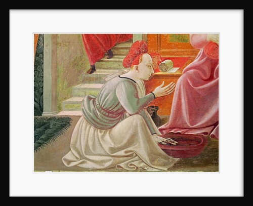 The Birth of the Virgin, detail of a seated maid servant by Paolo Uccello