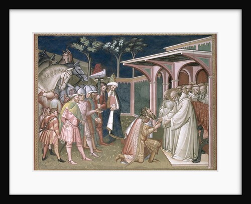 The Saint Prophesizes to Totila King of the Goths, detail from the Life of Saint Benedict, in the Sacristy, 1387 by Aretino Luca Spinello or Spinelli