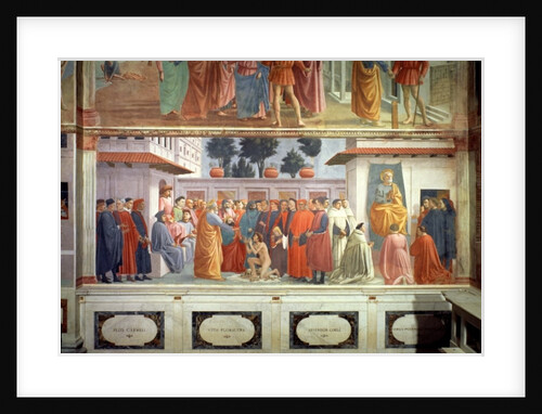 The Raising of the Son of Theophilus, the King of Antioch, and St. Peter Enthroned as First Bishop of Antioch, c.1427 and c.1480 by T. & Lippi F. (1457/8-1504) Masaccio