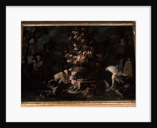 Still Life in a landscape with a female figure by German School