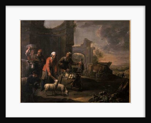 A man with a pushcart full of vegetables by Willem van the Elder Herp