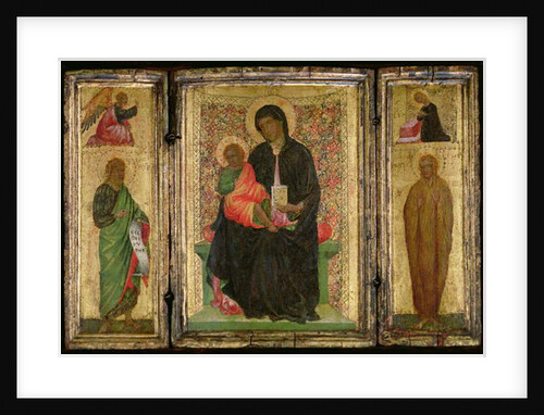 Madonna and Child Enthroned with St. John the Baptist with the Angel of the Annunciation above and St. Mary Magdalene with the Virgin Annunciate above, c.1360-70 by Italian School