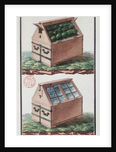 Illustration of a chest of drawers for transporting plants by Gaspard Duche de Vancy
